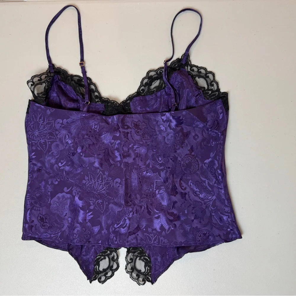 Victoria’s Secret 90s Vintage Purple Satin Camisole & Panty Set Lace Lingerie